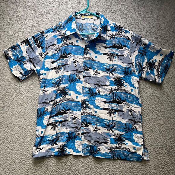 Han Ton Hawaiian Shirt Mens Large Aloha Tropical Button Up Short Sleeve - Picture 1 of 15